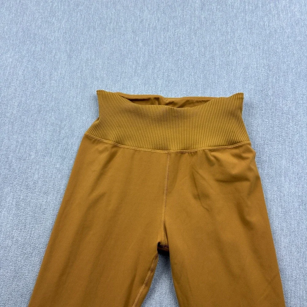 Vuori Leggings Womens Large Gold Rib Studio High Waist Yoga Gym Performance Pant
